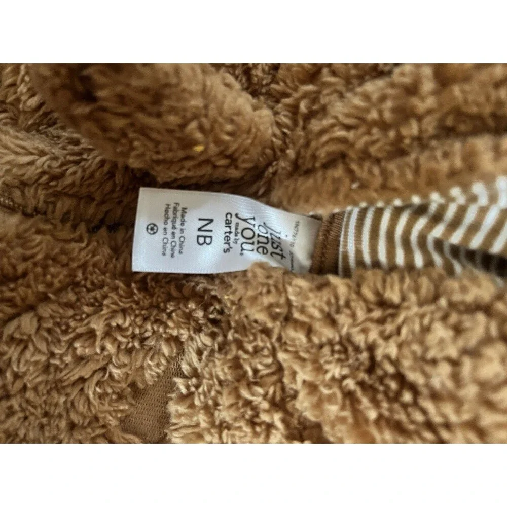 Brown Hooded Carter's One Piece Baby Snowsuit with Bear Ears and Zipper 0-3 Mo.